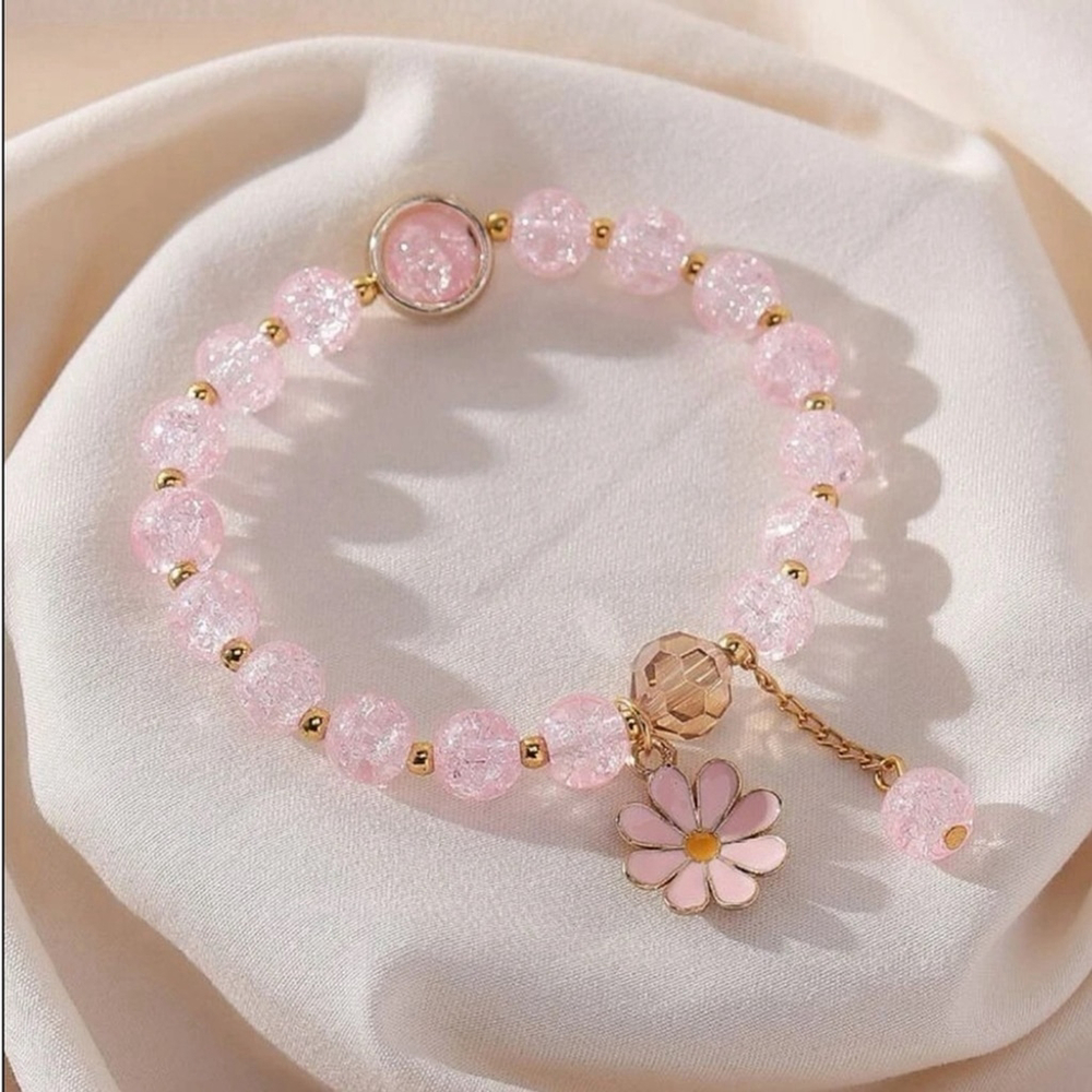 ⚠️Clearance Pink And Gold Flower Charm Beaded Bracelet SS - Picture 4 of 6